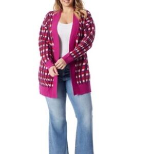 Jessica Simpson Women’s Open Front Cardigan in Festive Swirl Size 1X
